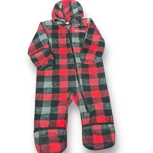 Columbia Infant Fleece Snowtop II Bunting Sz 12-18 Month Hood Buffalo Plaid Red
